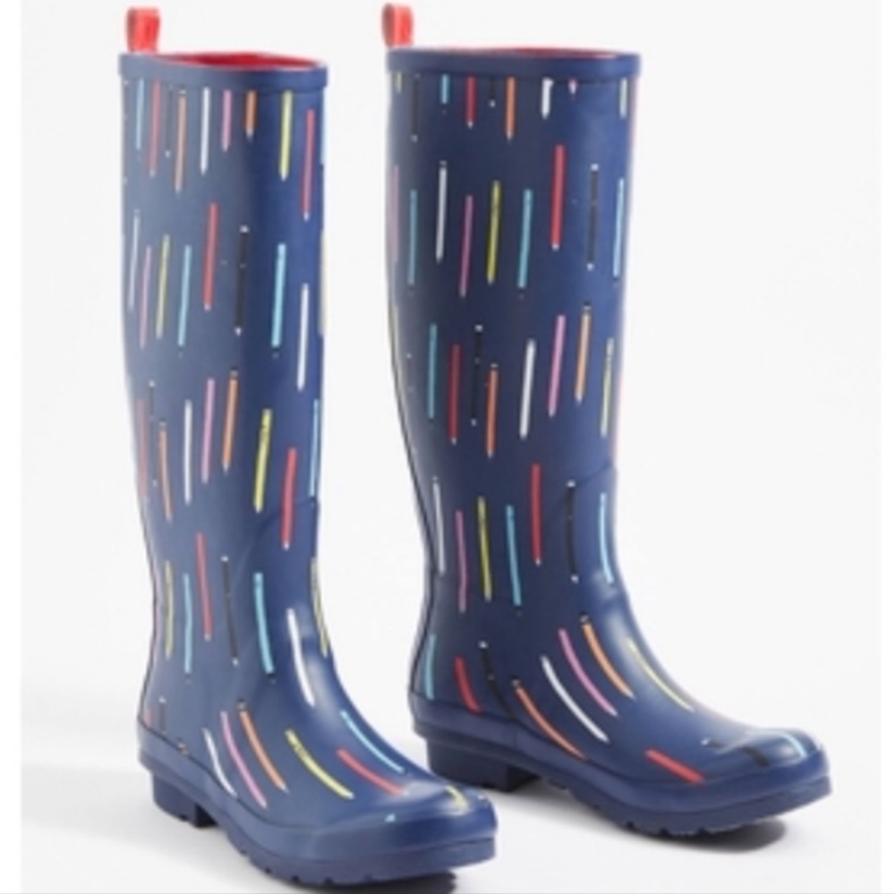 Anthropologie Blue Multi-Color Rain Boots - Picture 2 of 5